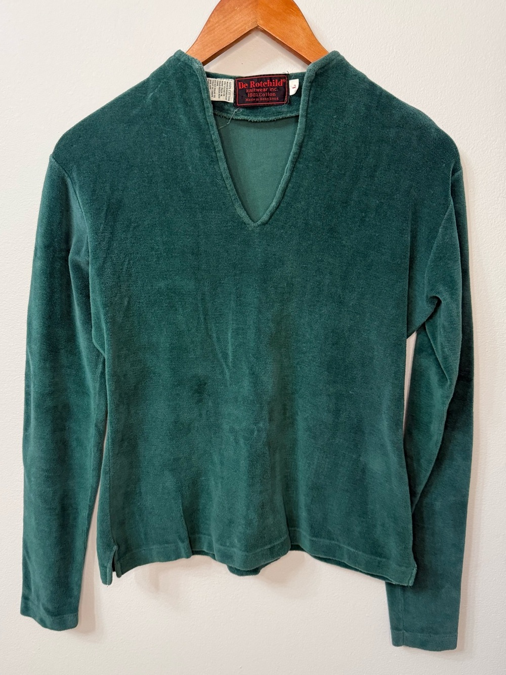 Vintage De Rotchild Velour Long Sleeve Top Green Cotton Soft Grunge Y2K